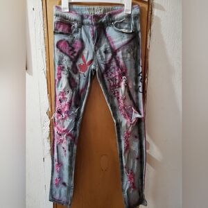 Playboy Distressed Graffiti Jeans